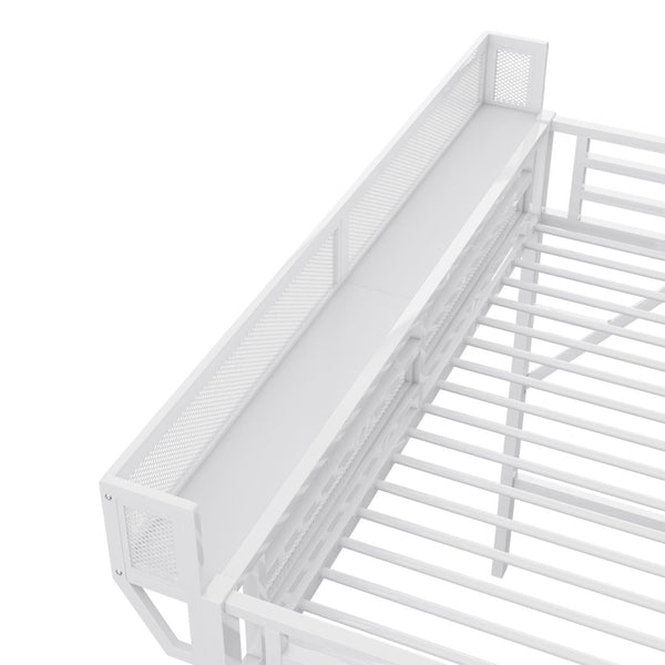 English Elm Twin Metal High Loft Bed with Staircase Storage Wardrobe for Kids and Teens White W2580S00061