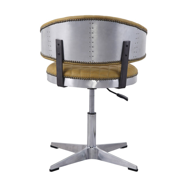 English Elm Turmeric Top Grain Leather Swivel Stool with Chrome 4-Star Base, Casters, Adjustable Height and Supportive Backrest B062P189158