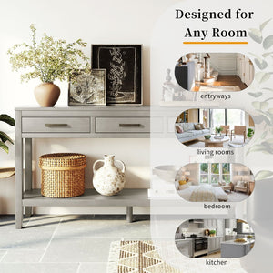 English Elm U_style Farmhouse Console Table with Three Drawers Open Shelf Entryway Organizer N711P410445E