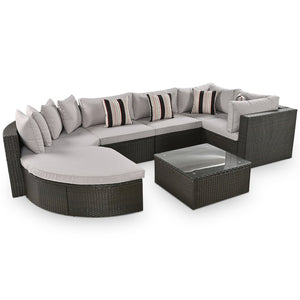 English Elm Go 7 Piece Outdoor Pe Wicker Sectional Set with Steel Frame and Striped Accent Pillows Brown FG201212AAA