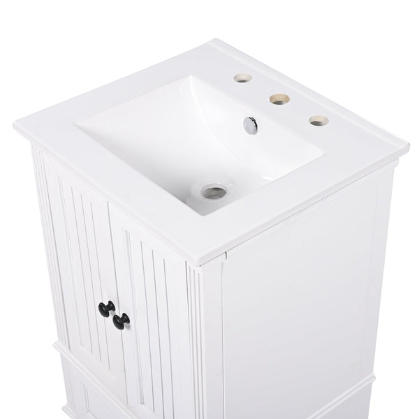 English Elm 20" Modern Bathroom Vanity with Ceramic Sink, MDF Cabinet w/ Drawer & Doors, Magnetic Stopper, Black Handles N725P340025K