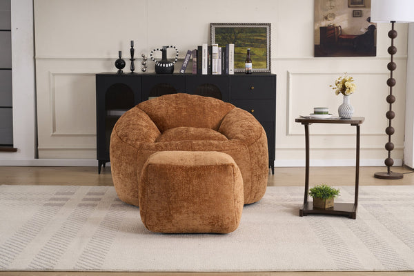 English Elm Foam Memory Foam Bean Bag Chair with Plush Chenille Cover, Large 42" Round Comfortable Lounger Orange W2915P283420
