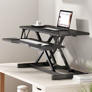English Elm 32 32 Inch Desk Converter Height Adjustable Sit-Stand Riser Dual Monitor Laptop Workstation, 30lb Capacity, Wide Tray, Black W2641P192319