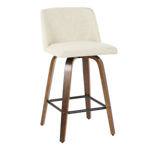 English Elm Toriano Mid-Century Modern Counter Stool Set Of 2 – Walnut Wood & Cream Fabric For Stylish Comfort B202S00388-GIGA