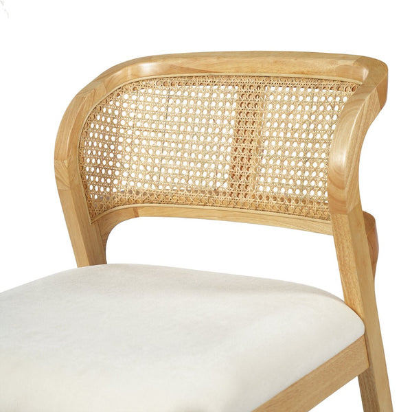 English Elm Mid-century Modern Rattan Cane Back Dining Chair Set Rubberwood Frame Upholstered Seat N768P437928N