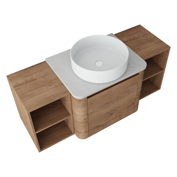 English Elm 48'' Wall-Mounted Bathroom Vanity With Elegant Ceramic Sink, Soft-Close Door & Dual Storage Shelves W999S00408