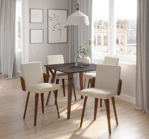 English Elm Dinette Square Marble Top Table with Walnut Bentwood Legs Seats Four Apartments B202P471542