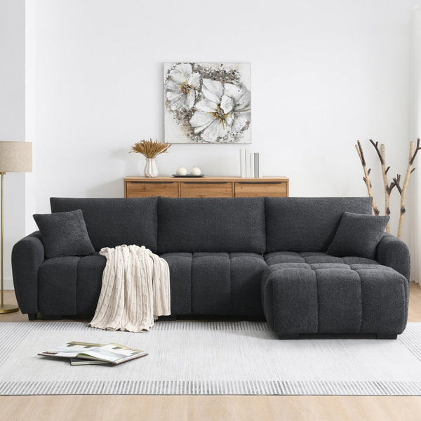 English Elm [video] Boucle L-shape Modular Sectional with Ottoman Four Seat Living Room Sofa N723S0008B