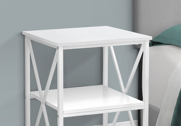 English Elm Accent 3-Tier Side Table with X-Frame Metal Base, Space-Saving End Table with Shelves for Living Room White 27 L x 20 W x 5 H B2710P219354