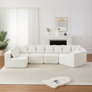 English Elm [video]151.6-inch Modular Chenille Sectional with Deep Seats and Chaise for Open Living Spaces Beige W3505S00058