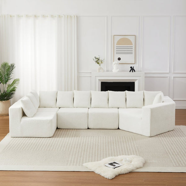 English Elm [video]151.6-inch Modular Chenille Sectional with Deep Seats and Chaise for Open Living Spaces Beige W3505S00058