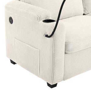 English Elm 72.8" Corduroy Sleeper Sofa Loveseat with Full Mattress, USB Charging, Cup Holders, Storage Pockets Beige N719P208880A