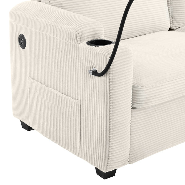 English Elm 72.8" Corduroy Sleeper Sofa Loveseat with Full Mattress, USB Charging, Cup Holders, Storage Pockets Beige N719P208880A
