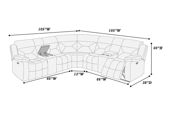 English Elm Contemporary Power Reclining Sectional Velvet Tufted Five Seat Living Room Set Chocolate B011S02153