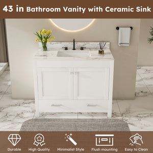 English Elm Modern 43" Bathroom Vanity With Luxurious Carrara White Top, Soft-Close Drawers & Sturdy Storage Solutions W509S00143
