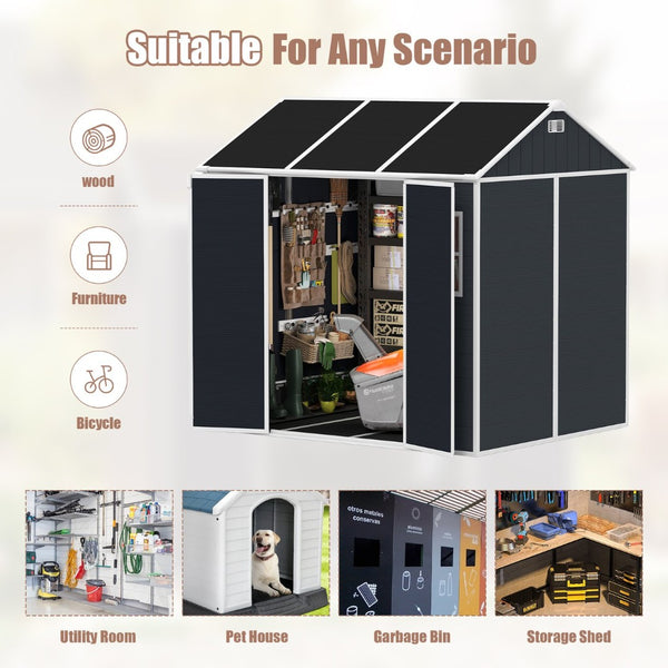 English Elm 8*7ft Outdoor Resin Storage Shed with Double Door Windows and Uv Resistant Floor W1598S00028