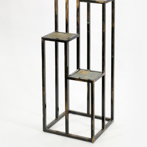 English Elm 47.25" Elegant 4-Tier Gray Stone Slab Plant Stand With Black & Gold Accents – Perfect For Indoor & Outdoor! B072115994
