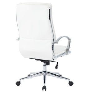 OSP Home Furnishings High Back Executive Office Chair with Faux Leather Upholstery Lumbar Support Chrome Arms White SPX23590C-U11
