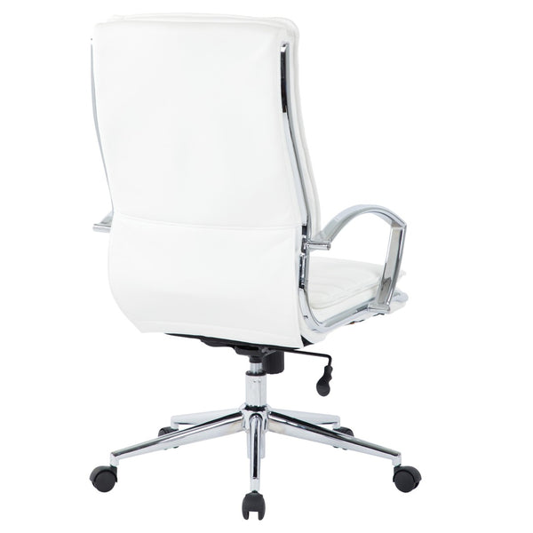 OSP Home Furnishings High Back Executive Office Chair with Faux Leather Upholstery Lumbar Support Chrome Arms White SPX23590C-U11
