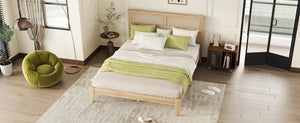English Elm Queen Platform Bed Solid Rubberwood Arched Rattan Headboard Natural Boho Bedroom W504P380560