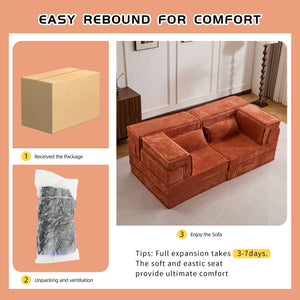 English Elm Compression Mahjong Sofa - Versatile Modular Floor Sofa Bed In Orange, Plush Memory Foam Comfort W3723P377144