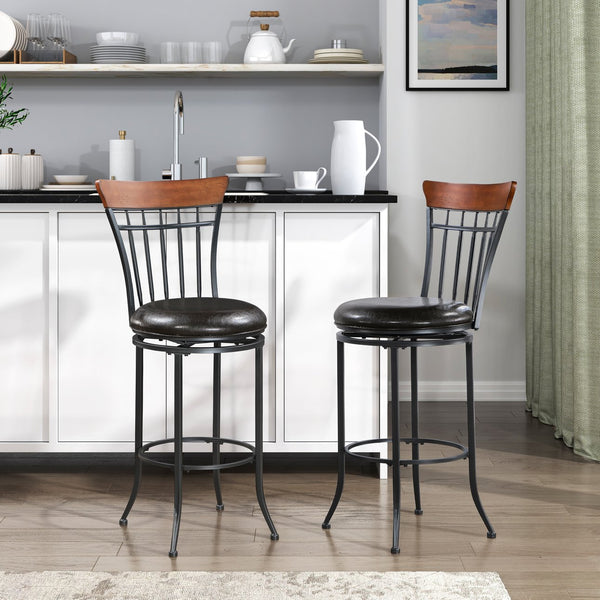 English Elm Swivel Pub Height Chair Faux Leather Seat 29" Bar Stool Metal Frame 360° Swivel Counter Dining B011P287562