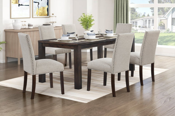 English Elm Classic 9 Piece Acacia Veneer Dining Set with Parsons Chairs and Nailhead Trim Dark Brown,Taupe B011S02249