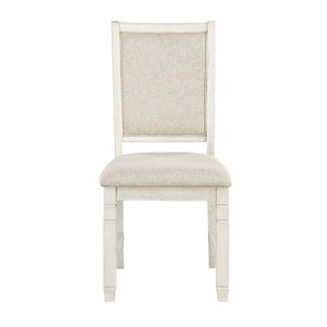 English Elm Anji Acacia Veneer Dining Chair Set Antique White Curved Back Cushioned Seat Beige+White B056P416900