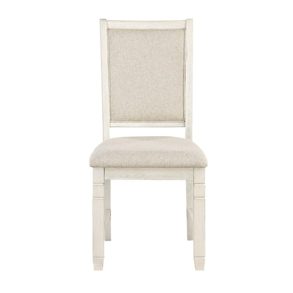 English Elm Anji Acacia Veneer Dining Chair Set Antique White Curved Back Cushioned Seat Beige+White B056P416900
