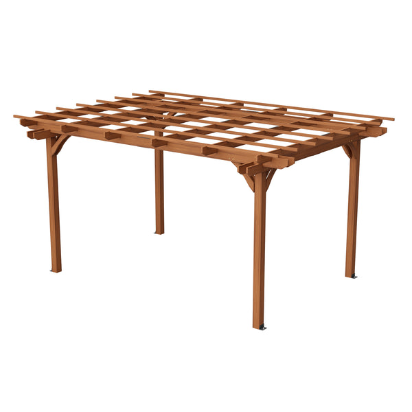 English Elm 12 12 x 10 FT Outdoor Wood Pergola with Waterproof Finish, Sturdy Brown Wooden Grape Trellis for Garden Patio Deck Support W1422S00054