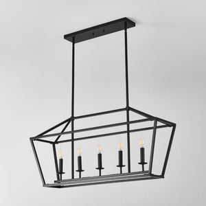 English Elm 5-light Industrial Farmhouse Chandelier Matte Black Metal Linear Pendant for Kitchen Island W5008P465021