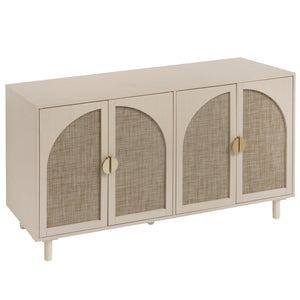 English Elm 4 Engineered Rattan 4-Door Storage Cabinet with Pine Feet, Moisture-Proof Durable Finish, Sleek Handles Natural W688134377