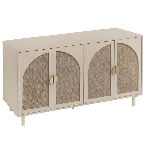 English Elm 4 Engineered Rattan 4-Door Storage Cabinet with Pine Feet, Moisture-Proof Durable Finish, Sleek Handles Natural W688134377