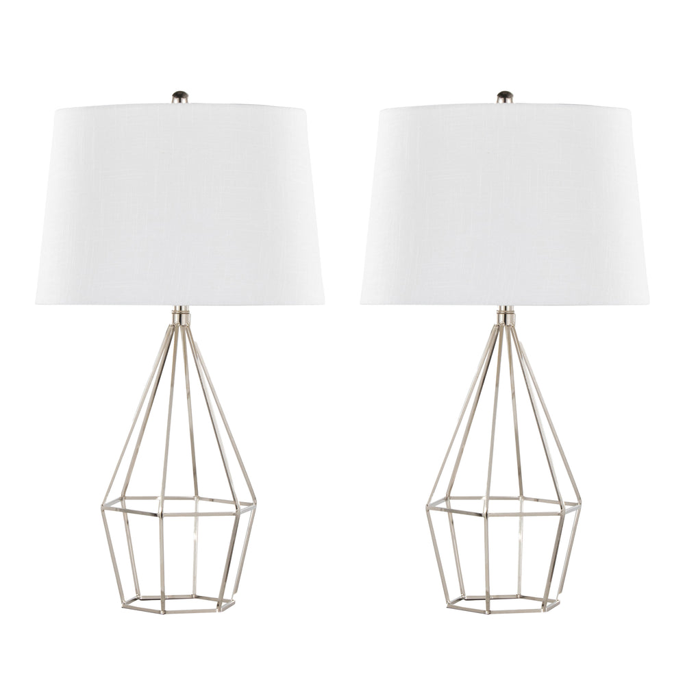 English Elm Diana Polished Nickel Table Lamp Set of 2 — 29" Contemporary Metal Lamps with Black Satin Empire Shade, 3-Way Switch B202P224112