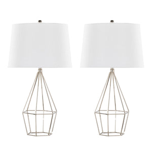 English Elm Diana Polished Nickel Table Lamp Set of 2 — 29" Contemporary Metal Lamps with Black Satin Empire Shade, 3-Way Switch B202P224112