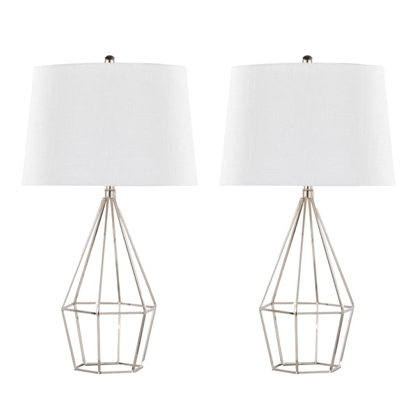 English Elm Diana Polished Nickel Table Lamp Set of 2 — 29" Contemporary Metal Lamps with Black Satin Empire Shade, 3-Way Switch B202P224112