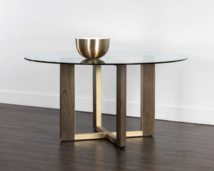 Sunpan Rejane Dining Table Base - Elegant Mindi Wood and Iron Design for Stunning Glass Table Combinations Gold / Raw Umber