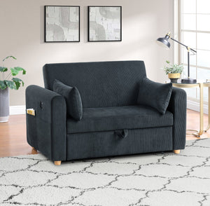English Elm Corduroy Convertible Sleeper Loveseat with USB Charging, Magazine Pockets, Plush Pillows & Space-Saving Design Black B016P405883