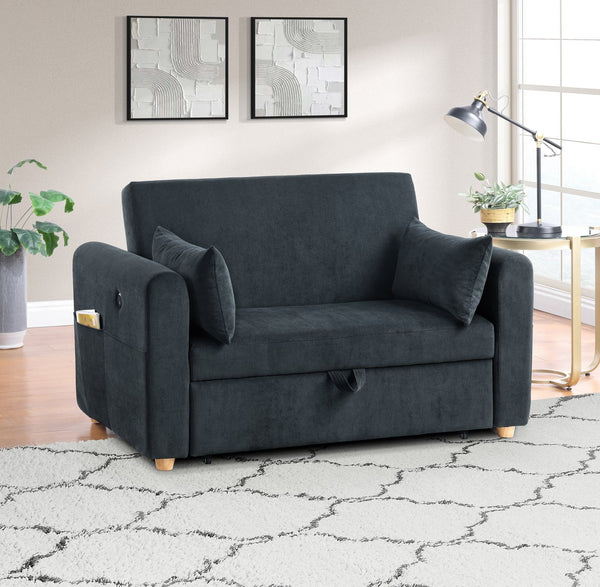 English Elm Corduroy Convertible Sleeper Loveseat with USB Charging, Magazine Pockets, Plush Pillows & Space-Saving Design Black B016P405883