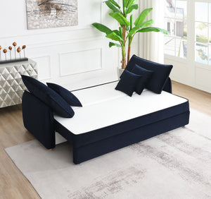 English Elm Irina Blue Velvet Sleeper Sectional Sofa with Storage & Full-Size Pull-Out Bed, Plush Foam Comfort B2726P250943