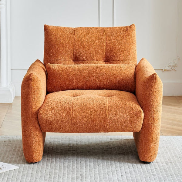 English Elm Ergonomic Tufted Velvet Accent Chair Solid Wood Frame with Lumbar Support Compact Seating Orange W1765P366979