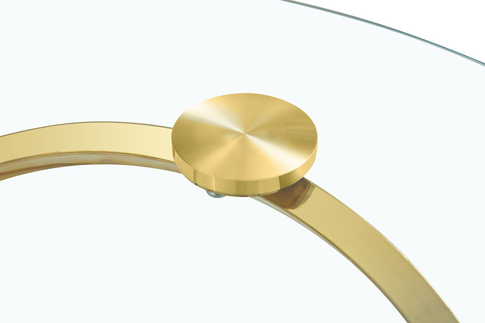 English Elm BLCJ03-GLD80 Sleek 80cm Round Tempered Glass Coffee Table with Sculptural Metal Base, Modern Durable Design Gold W370134274