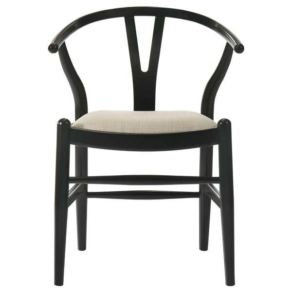 English Elm Camerota Black Wood Wishbone Dining Side Chair Set of 2 — Coastal Chic Asian Hardwood Frame, Beige Upholstery, Elegant Comfort B062P299903