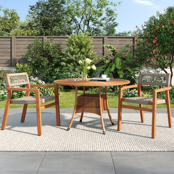 English Elm Christopher Knight Home® - Outdoor Rope Woven Acacia Dining Chair Set with Breathable Backrest and Durable Weather‑Resistant Wood Teak 39.5 L x 24.25 W x 10.25 H N776P247440T