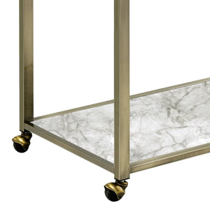 English Elm Neilo Brushed Brass 2-Tier Serving Cart with Faux Marble Top & Clear Tempered Glass Shelves, 32" B2726P408081