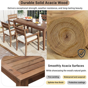 English Elm U_style Solid Acacia Wood Patio Dining Set Six Stackable Chairs Cushions Modern Outdoor Burly Wood WY000459AAD