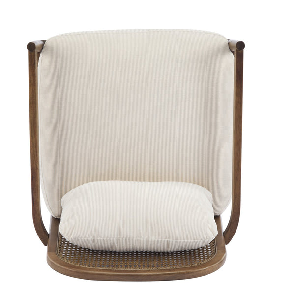 English Elm Christopher Knight Home® - [Set of 2] 26.6" Mid-Century Modern Accent Chair with Solid Wood Frame, Rattan Back and Plush Upholstery Beige Stripe,Light Brown N767P298390I