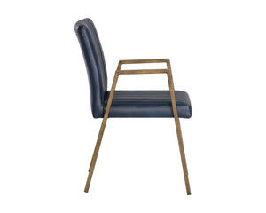 Sunpan Homer Dining Armchair - Stylish Industrial Design with Antique Brass Frame and Bold Channel Stitching Bravo Admiral