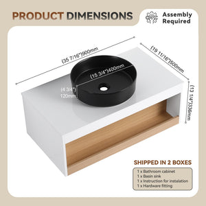 English Elm 36" Floating Bathroom Vanity Light Oak Modular Cabinet with Gel Coat Integrated Sink Black,White + Light Oak W3450S00062