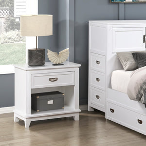 English Elm White Nightstand with Drawer & Shelf, Classic White Finish, Dovetail Drawer, No Assembly Needed —26"H bedside storage blend B011P365522